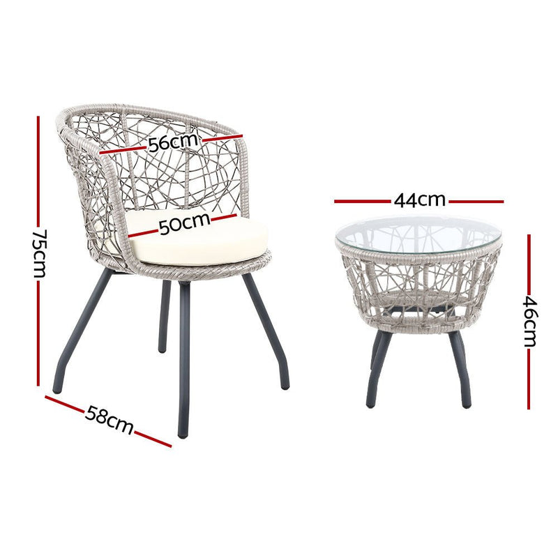 Outdoor Patio Chair and Table - Grey - Furniture > Outdoor - Bedzy Australia