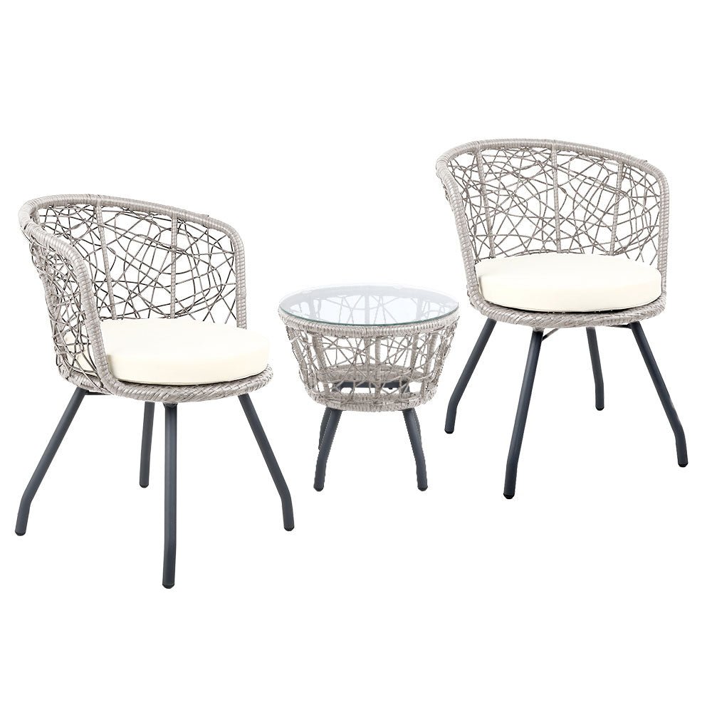 Outdoor Patio Chair and Table - Grey - Furniture > Outdoor - Bedzy Australia
