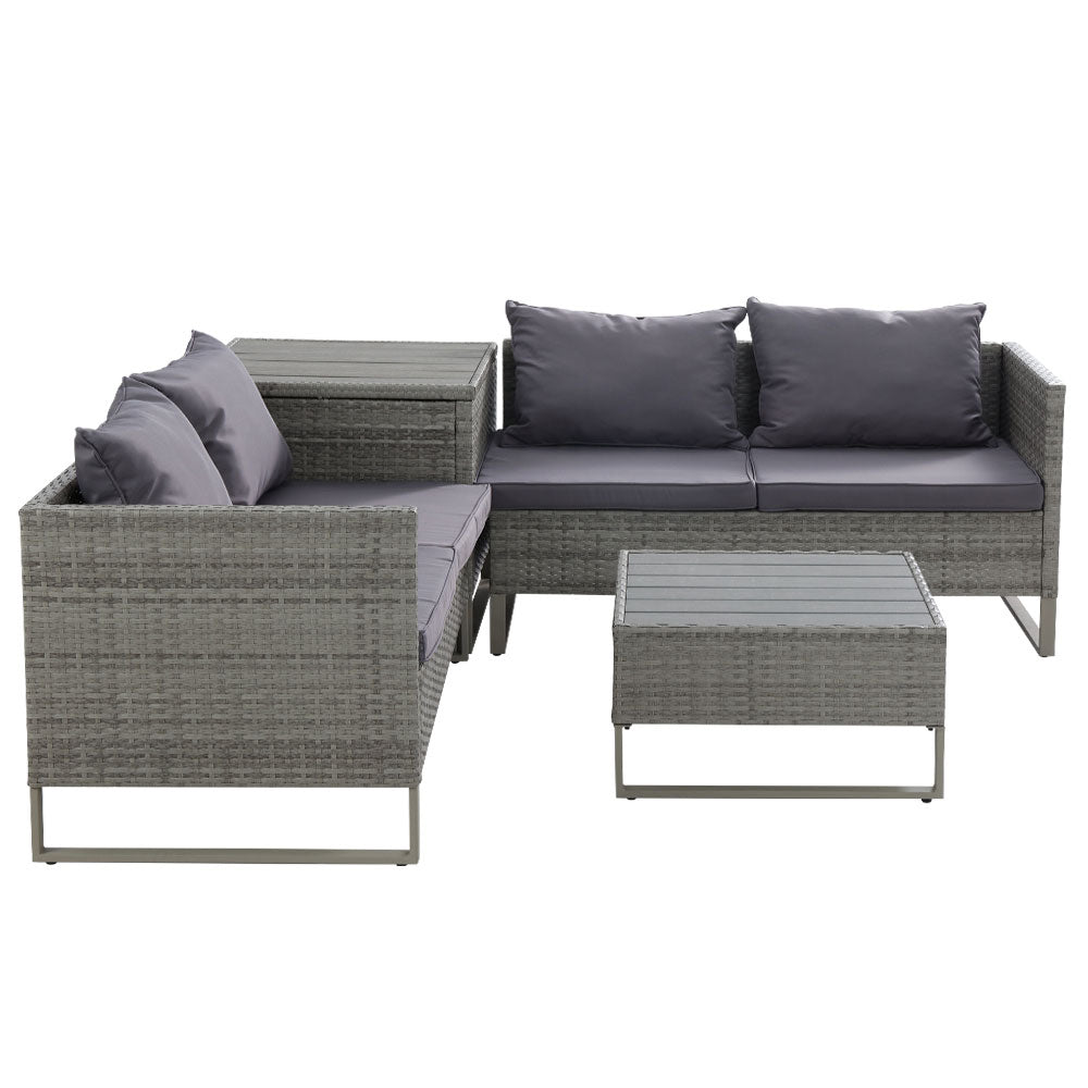 Outdoor Sofa Lounge Set With Storage - Grey - Furniture > Outdoor - Bedzy Australia