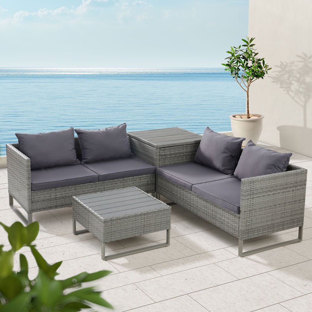 Outdoor Sofa Lounge Set With Storage - Grey - Furniture > Outdoor - Bedzy Australia
