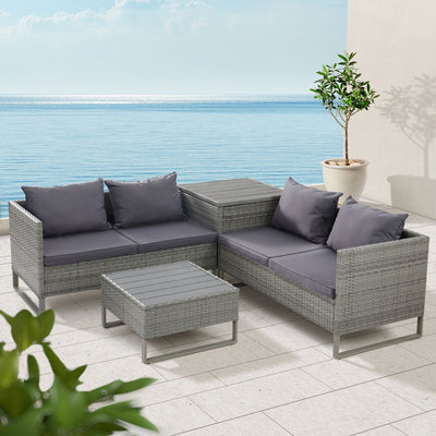 Outdoor Sofa Lounge Set With Storage - Grey - Furniture > Outdoor - Bedzy Australia