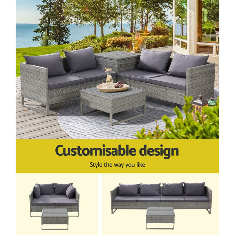 Outdoor Sofa Lounge Set With Storage - Grey - Furniture > Outdoor - Bedzy Australia