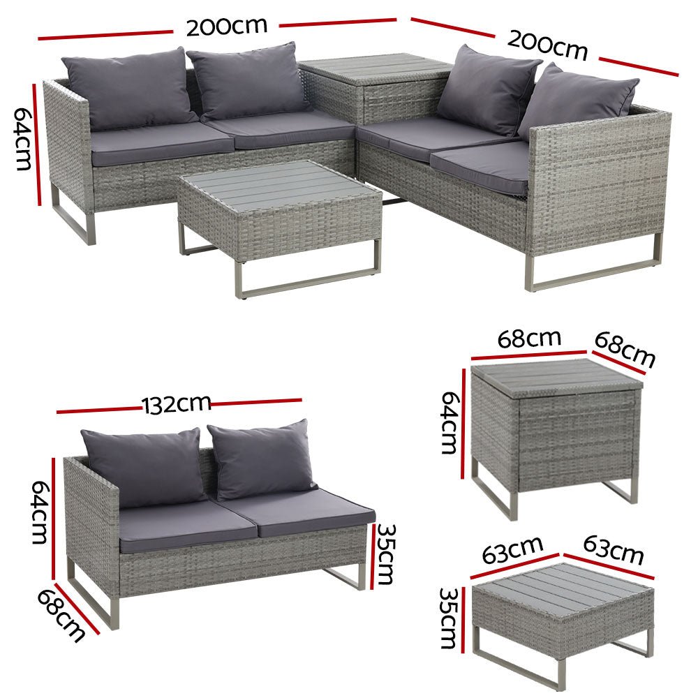 Outdoor Sofa Lounge Set With Storage - Grey - Furniture > Outdoor - Bedzy Australia