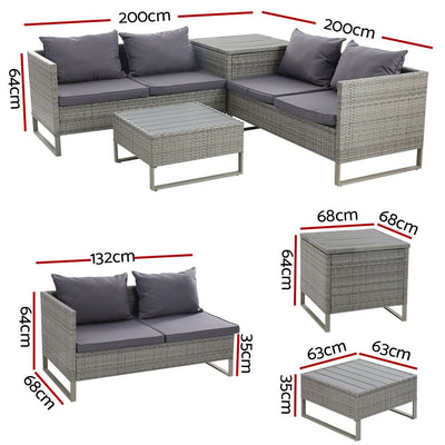 Outdoor Sofa Lounge Set With Storage - Grey - Furniture > Outdoor - Bedzy Australia