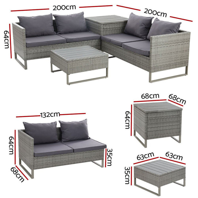 Outdoor Sofa Lounge Set With Storage - Grey - Furniture > Outdoor - Bedzy Australia