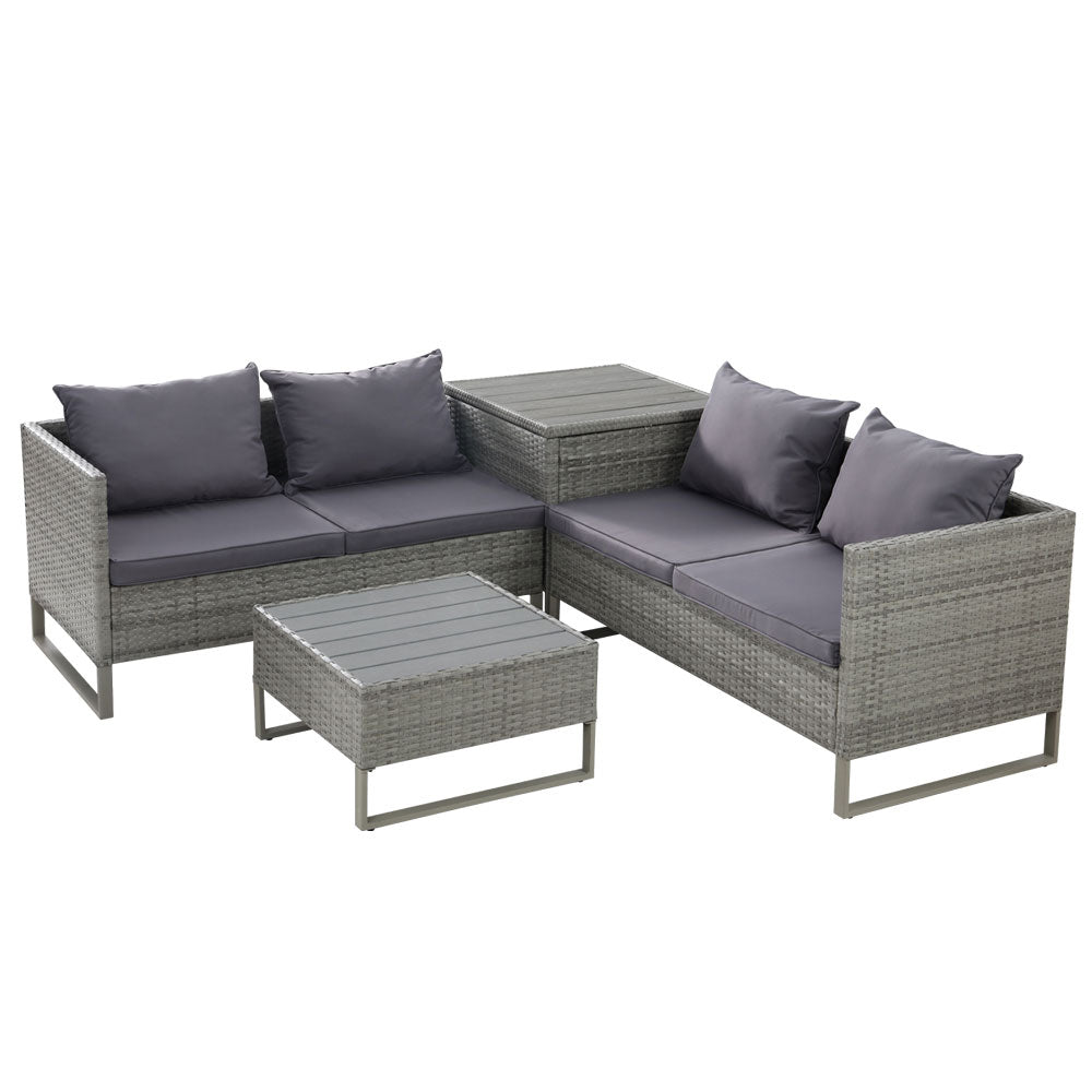 Outdoor Sofa Lounge Set With Storage - Grey - Furniture > Outdoor - Bedzy Australia