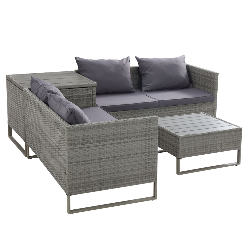 Outdoor Sofa Lounge Set With Storage - Grey - Furniture > Outdoor - Bedzy Australia