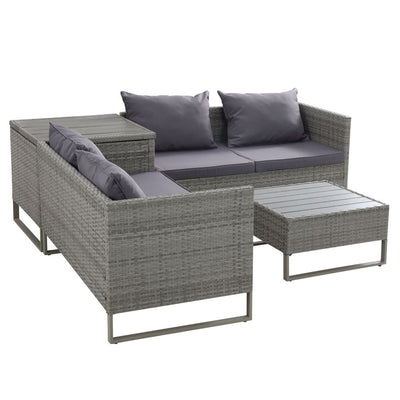 Outdoor Sofa Lounge Set With Storage - Grey - Furniture > Outdoor - Bedzy Australia