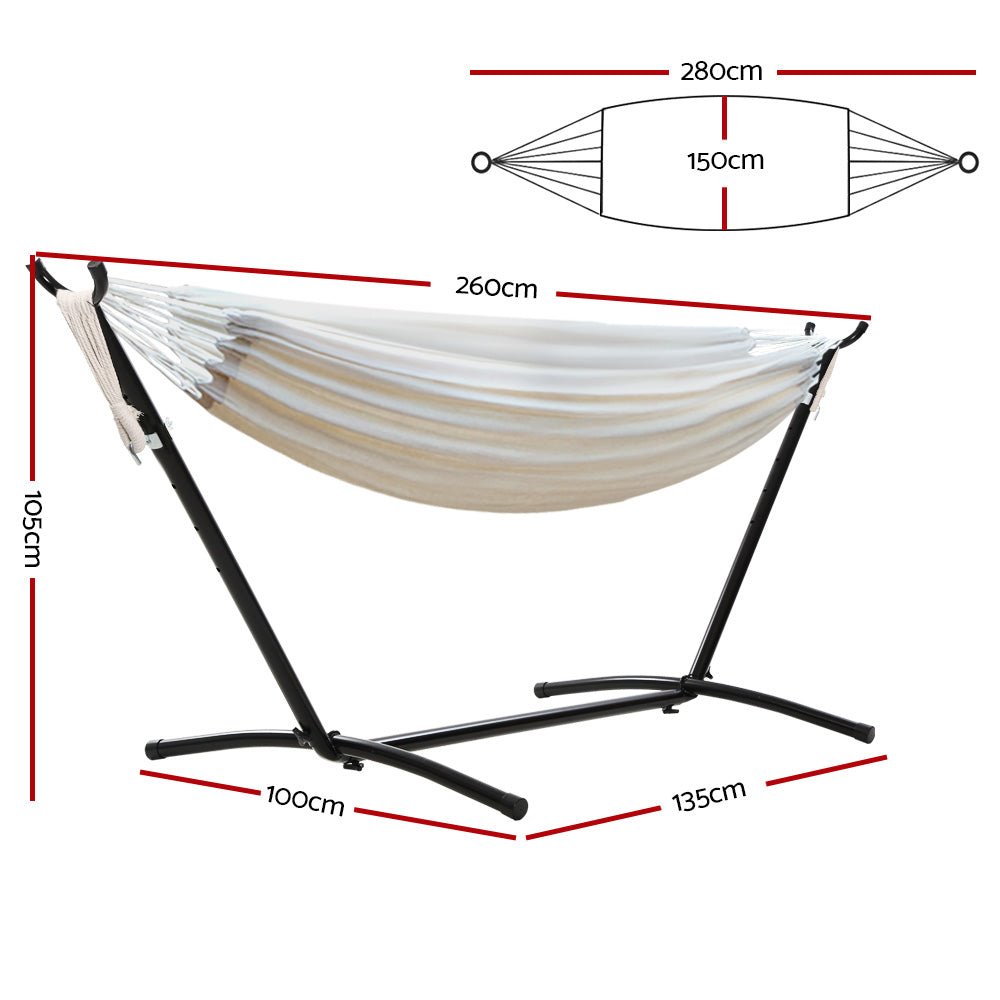 Outdoor Swing Bed: Cream Camping Hammock with Stand - Home & Garden > Hammocks - Bedzy Australia