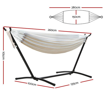 Outdoor Swing Bed: Cream Camping Hammock with Stand - Home & Garden > Hammocks - Bedzy Australia