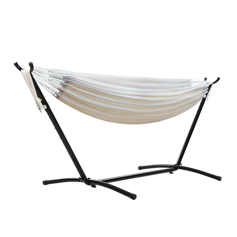 Outdoor Swing Bed: Cream Camping Hammock with Stand - Home & Garden > Hammocks - Bedzy Australia