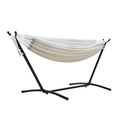 Outdoor Swing Bed: Cream Camping Hammock with Stand - Home & Garden > Hammocks - Bedzy Australia