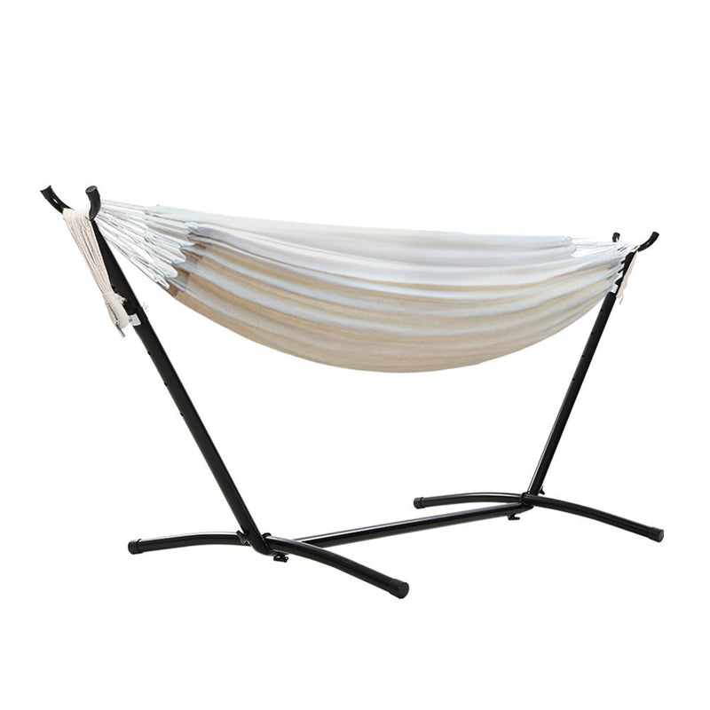 Outdoor Swing Bed: Cream Camping Hammock with Stand - Home & Garden > Hammocks - Bedzy Australia