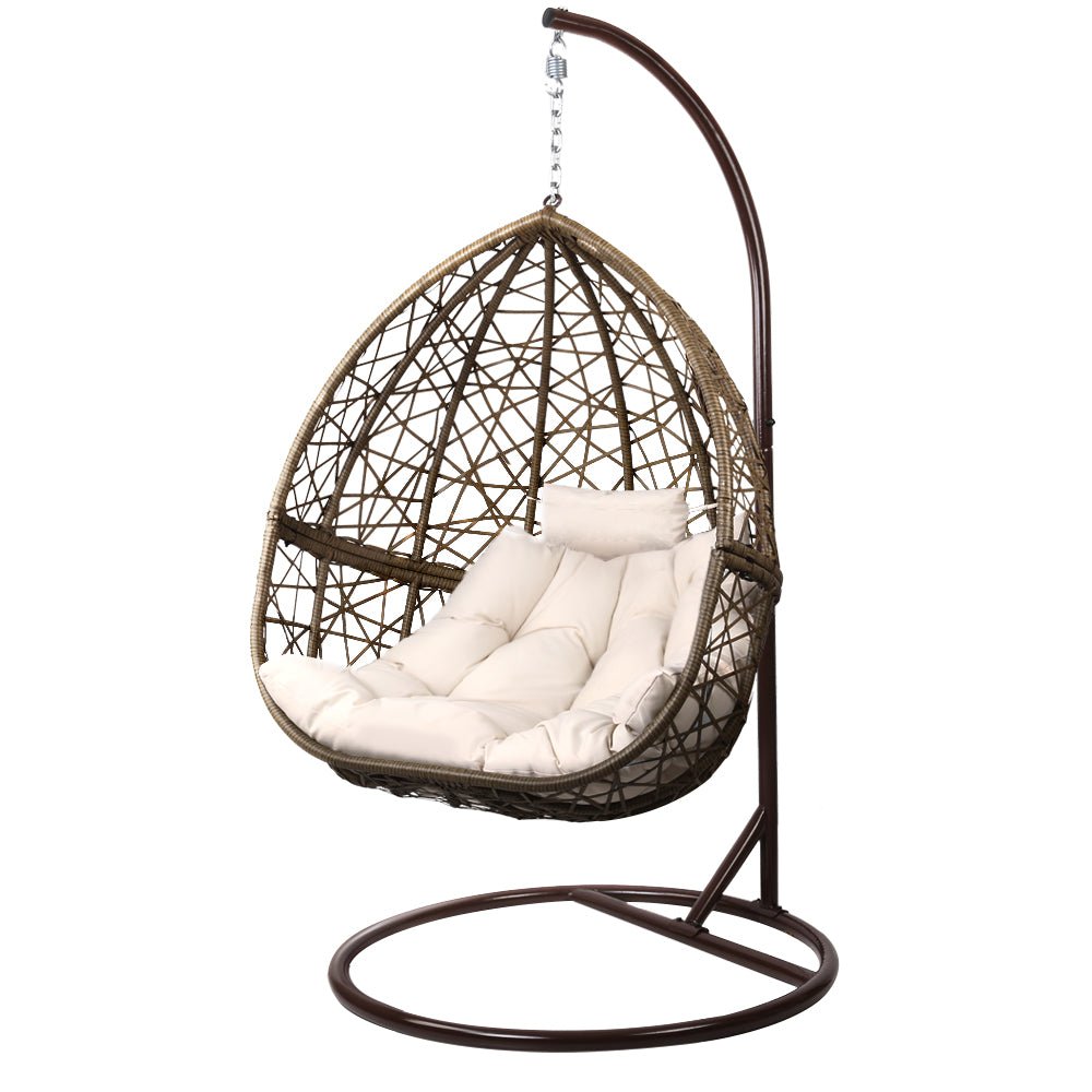 Outdoor Wicker Egg Swing Pod Chair Hammock with Stand Brown - Home & Garden > Hammocks - Bedzy Australia