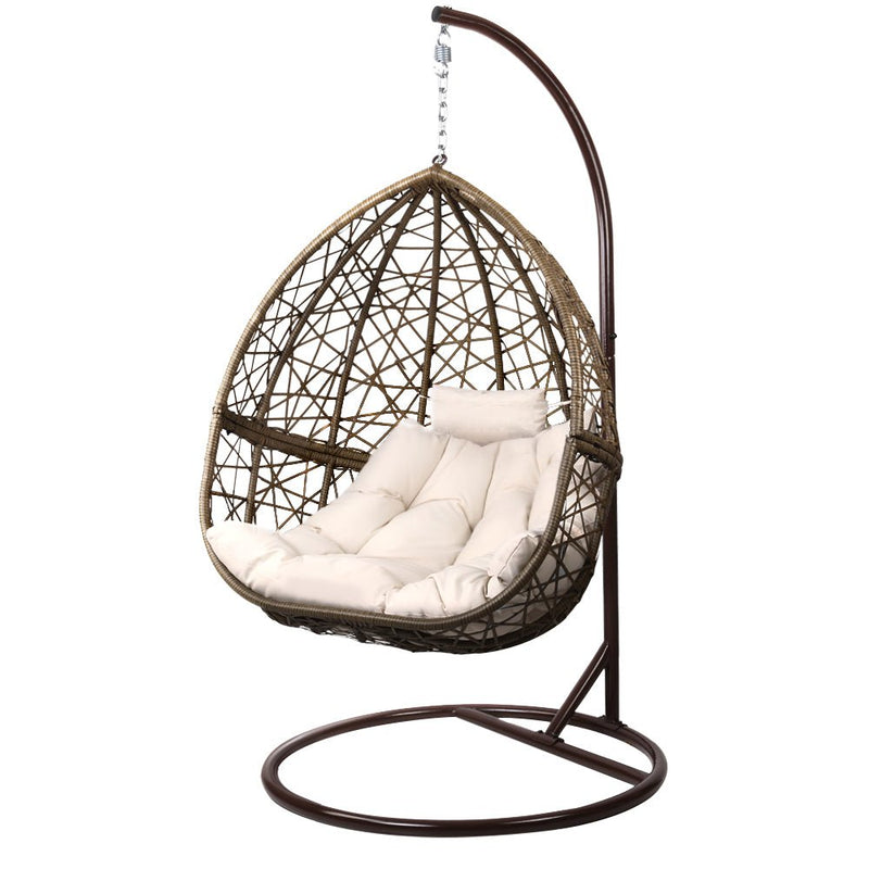 Outdoor Wicker Egg Swing Pod Chair Hammock with Stand Brown - Home & Garden > Hammocks - Bedzy Australia