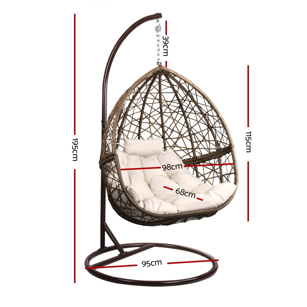 Outdoor Wicker Egg Swing Pod Chair Hammock with Stand Brown - Home & Garden > Hammocks - Bedzy Australia