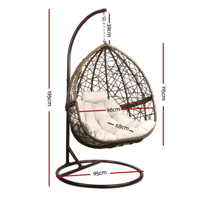 Outdoor Wicker Egg Swing Pod Chair Hammock with Stand Brown - Home & Garden > Hammocks - Bedzy Australia