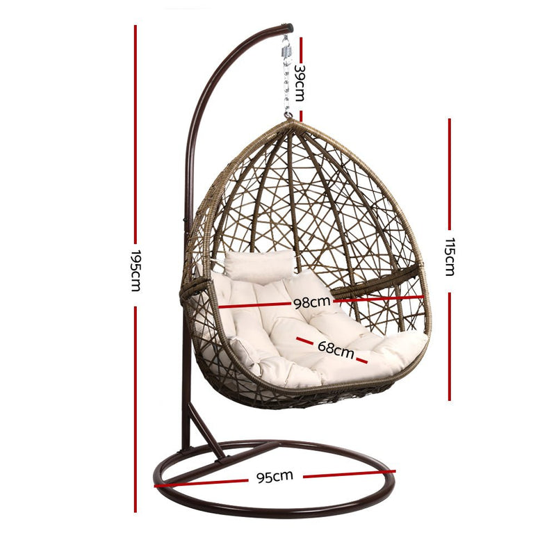 Outdoor Wicker Egg Swing Pod Chair Hammock with Stand Brown - Home & Garden > Hammocks - Bedzy Australia