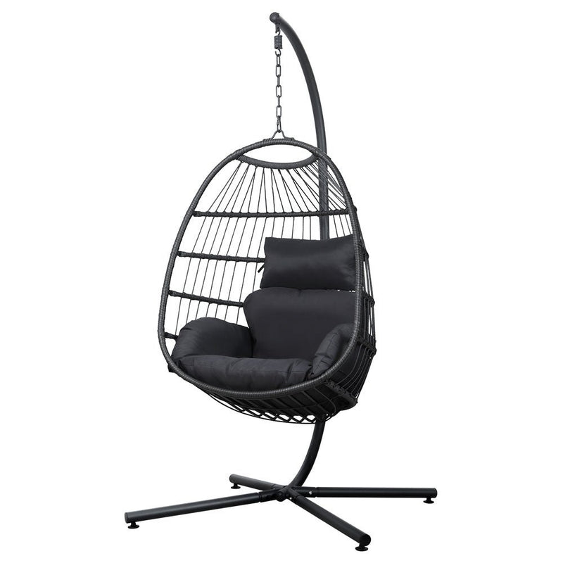 Outdoor Wicker Egg Swing Pod Chair Hammock with Stand Grey - Bedzy Australia (ABN 18 642 972 209) - Furniture > Outdoor