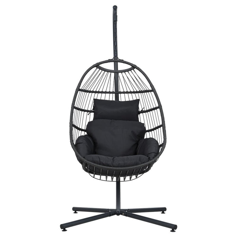 Outdoor Wicker Egg Swing Pod Chair Hammock with Stand Grey - Bedzy Australia (ABN 18 642 972 209) - Furniture > Outdoor