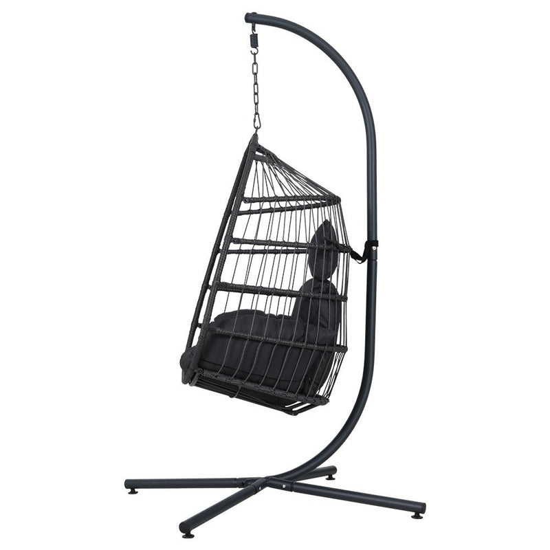 Outdoor Wicker Egg Swing Pod Chair Hammock with Stand Grey - Furniture > Outdoor - Bedzy Australia