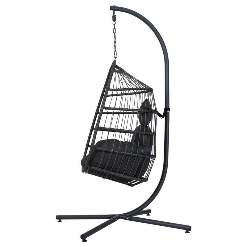 Outdoor Wicker Egg Swing Pod Chair Hammock with Stand Grey - Bedzy Australia (ABN 18 642 972 209) - Furniture > Outdoor