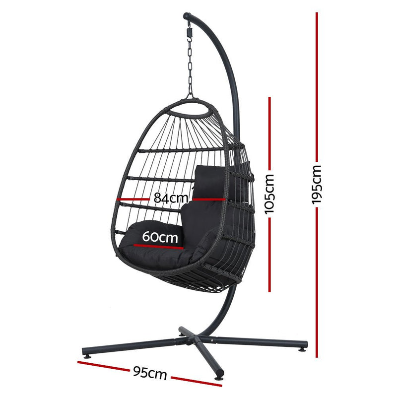 Outdoor Wicker Egg Swing Pod Chair Hammock with Stand Grey - Furniture > Outdoor - Bedzy Australia