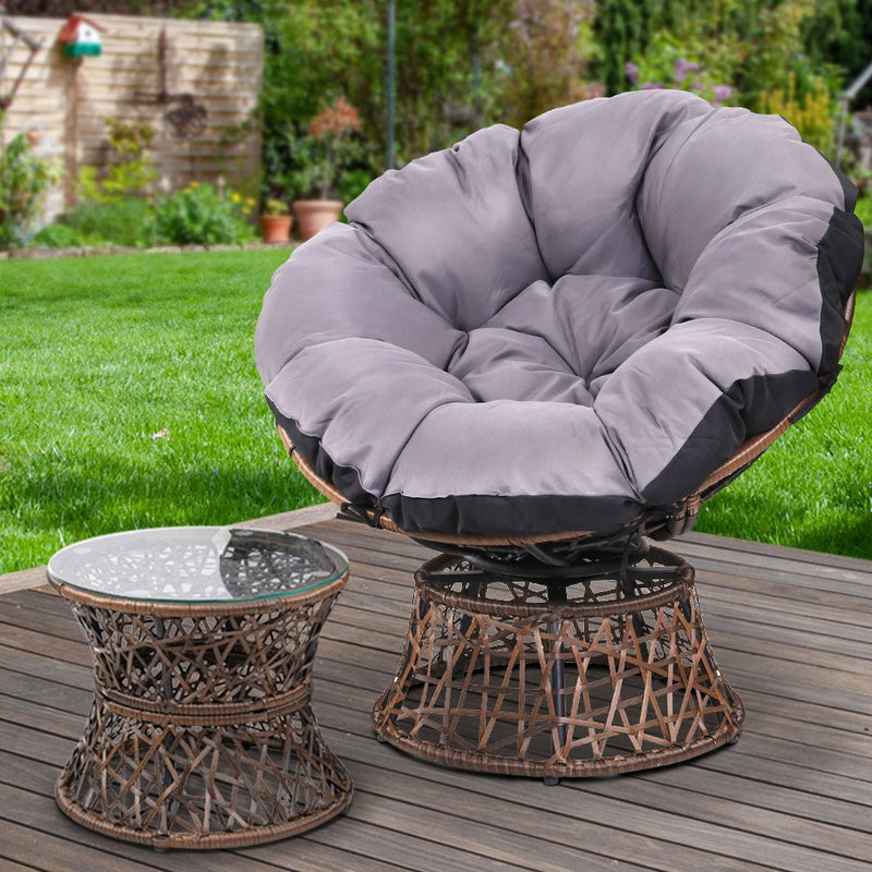 Papasan Chair and Side Table - Brown - Bedzy Australia (ABN 18 642 972 209) - Furniture > Bar Stools & Chairs