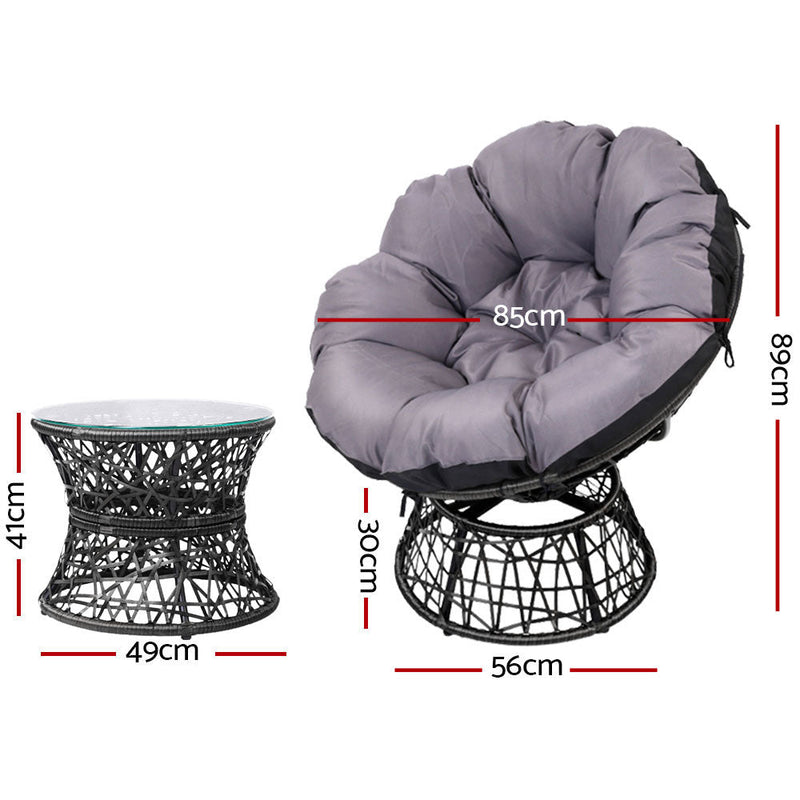 Papasan Chair and Side Table Set- Black - Furniture > Outdoor - Bedzy Australia