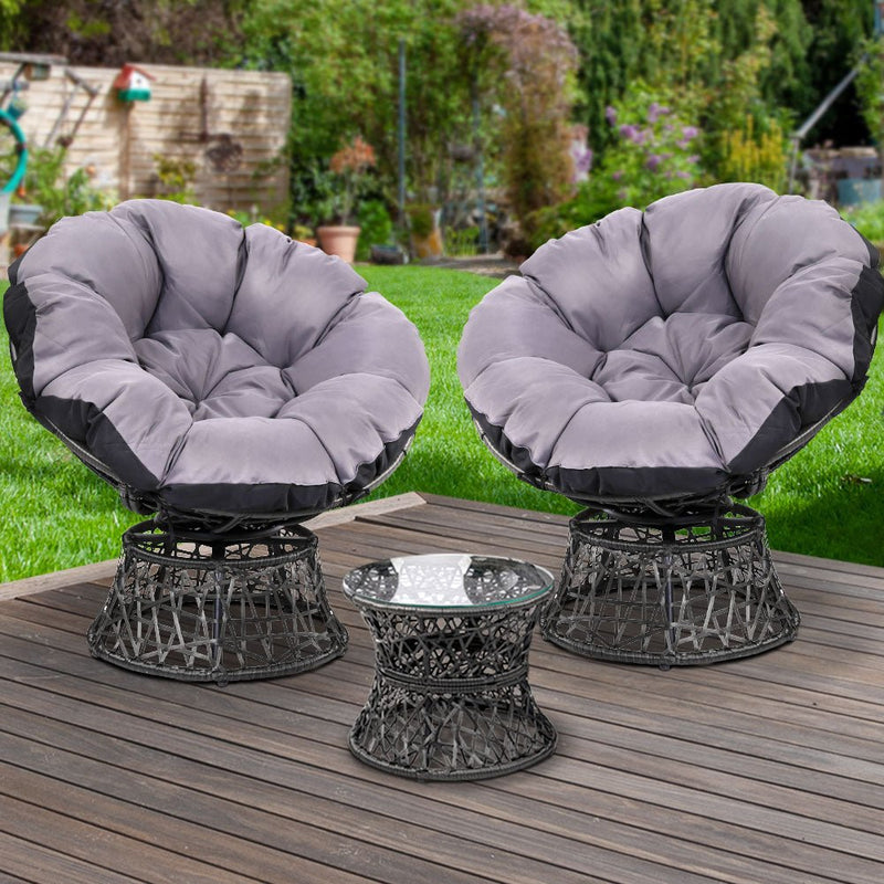 Papasan Chair and Side Table Set- Black - Bedzy Australia (ABN 18 642 972 209) - Furniture > Outdoor