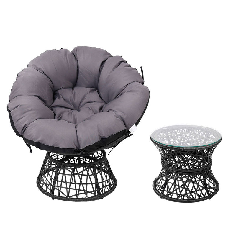 Papasan Chair and Side Table Set- Black - Furniture > Outdoor - Bedzy Australia