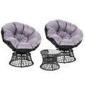Papasan Chair and Side Table Set with 10cm Cushion and 360° Rotation - Black