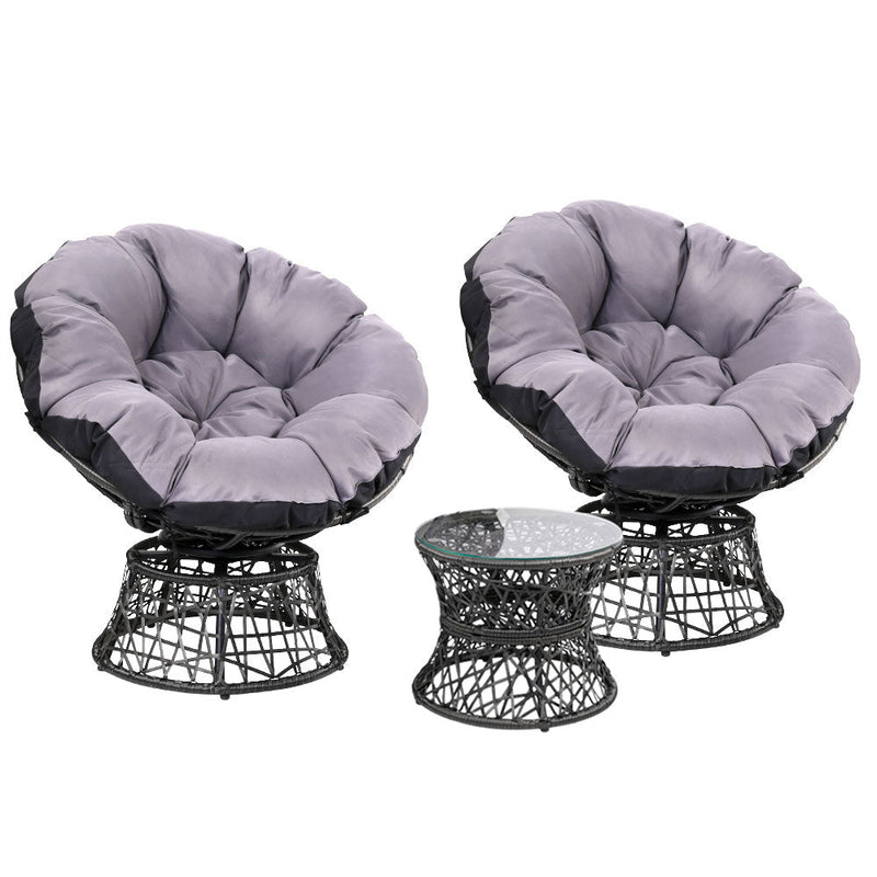 Papasan Chair and Side Table Set- Black - Furniture > Outdoor - Bedzy Australia