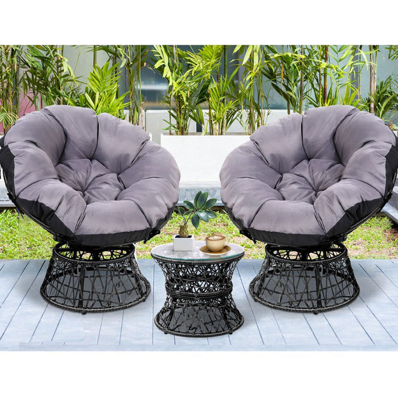 Papasan Chair and Side Table Set- Black - Bedzy Australia (ABN 18 642 972 209) - Furniture > Outdoor
