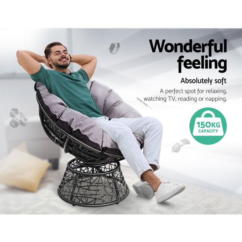 Papasan Chair and Side Table Set- Black - Furniture > Outdoor - Bedzy Australia