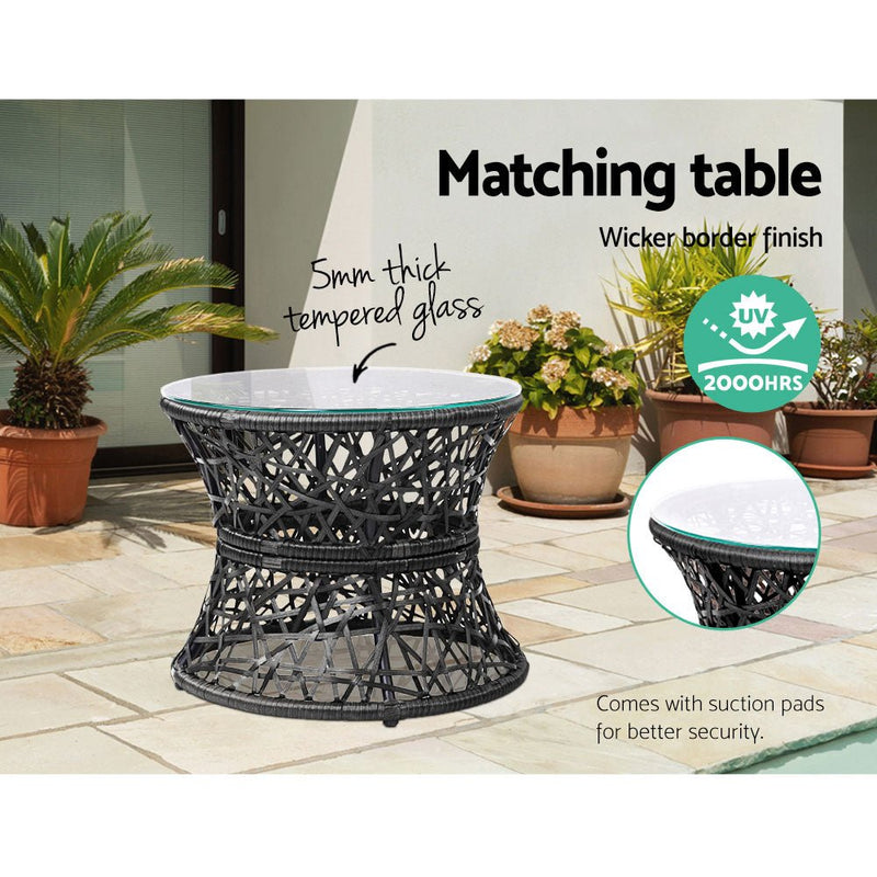 Papasan Chair and Side Table Set- Black - Bedzy Australia (ABN 18 642 972 209) - Furniture > Outdoor