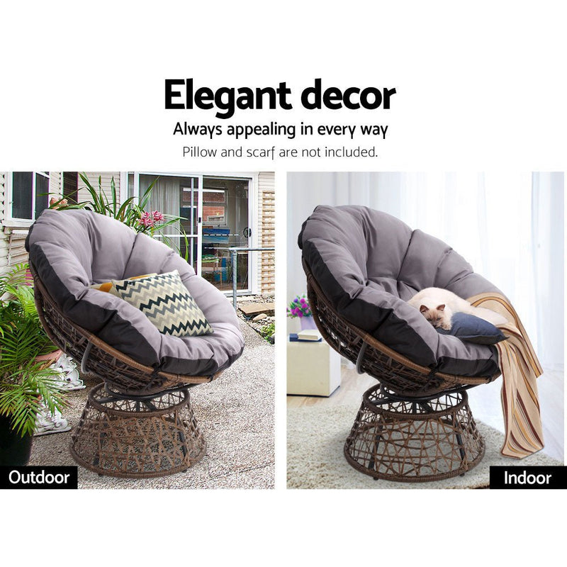 Papasan Chair and Side Table Set - Brown - Furniture > Outdoor - Bedzy Australia