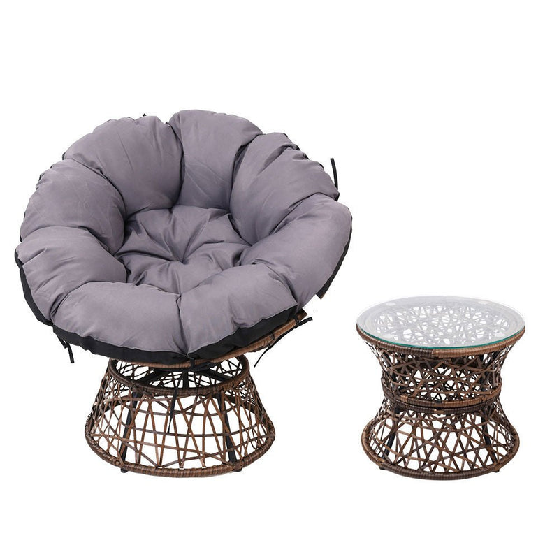 Papasan Chair and Side Table Set - Brown - Furniture > Outdoor - Bedzy Australia