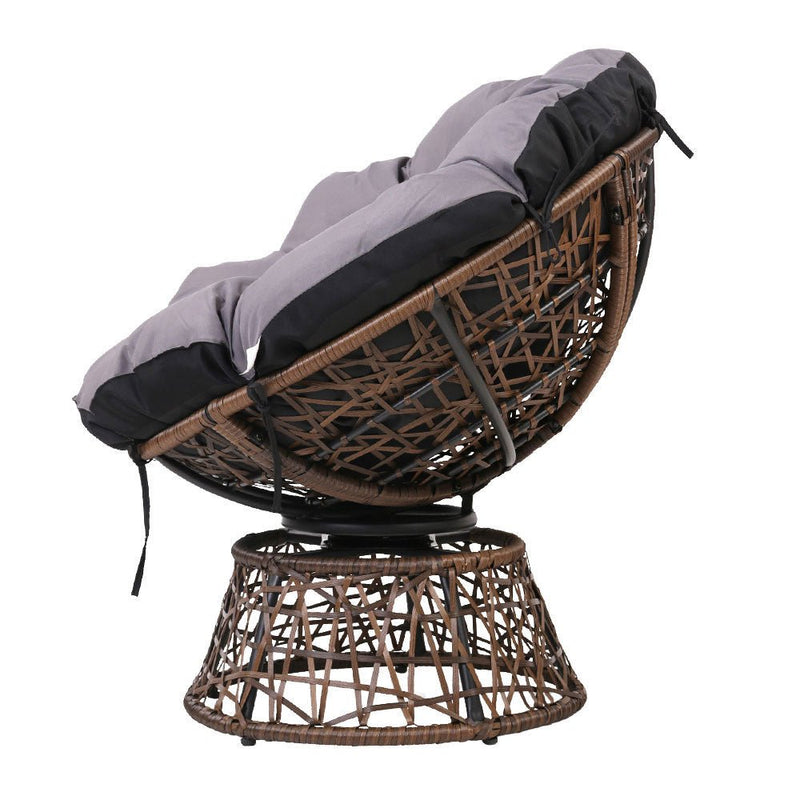 Papasan Chair and Side Table Set - Brown - Furniture > Outdoor - Bedzy Australia