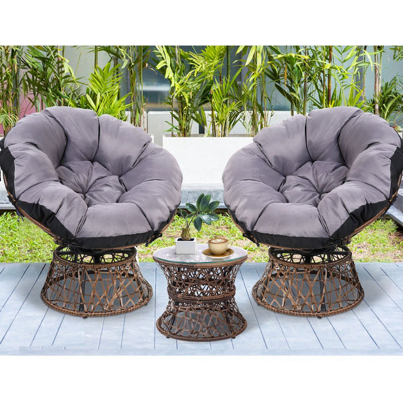 Papasan Chair and Side Table Set - Brown - Furniture > Outdoor - Bedzy Australia