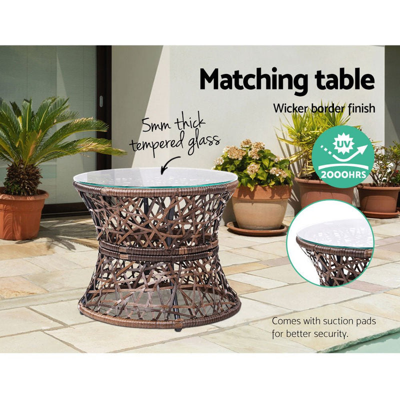 Papasan Chair and Side Table Set - Brown - Bedzy Australia (ABN 18 642 972 209) - Furniture > Outdoor