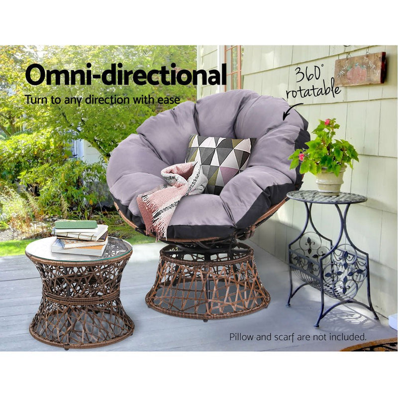 Papasan Chair and Side Table Set - Brown - Furniture > Outdoor - Bedzy Australia