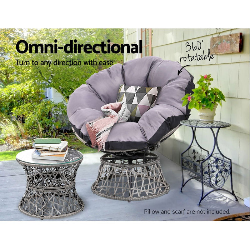 Papasan Chairs and Side Table Set (Grey) - Bedzy Australia (ABN 18 642 972 209) - Furniture > Outdoor - Cheap affordable bedroom furniture shop near me Australia