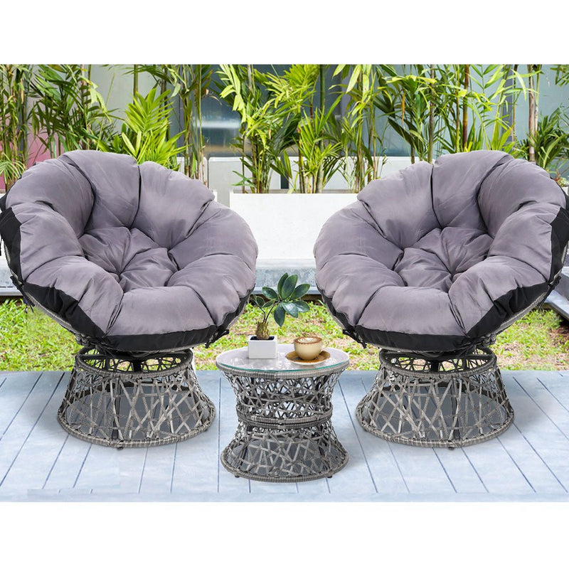 Papasan Chairs and Side Table Set (Grey) - Bedzy Australia (ABN 18 642 972 209) - Furniture > Outdoor - Cheap affordable bedroom furniture shop near me Australia