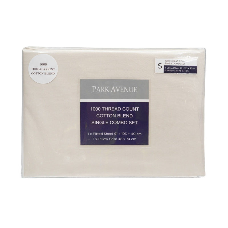 Park Avenue 1000TC Cotton Blend Sheet & Pillowcases Set Hotel Quality Bedding Single Pebble - Bedzy Australia - Home & Garden > Bedding