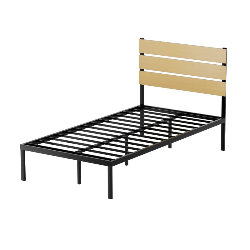 Paula King Single Metal Bed Frame Black With Wooden Headboard - Bedzy Australia (ABN 18 642 972 209) - Furniture > Bedroom