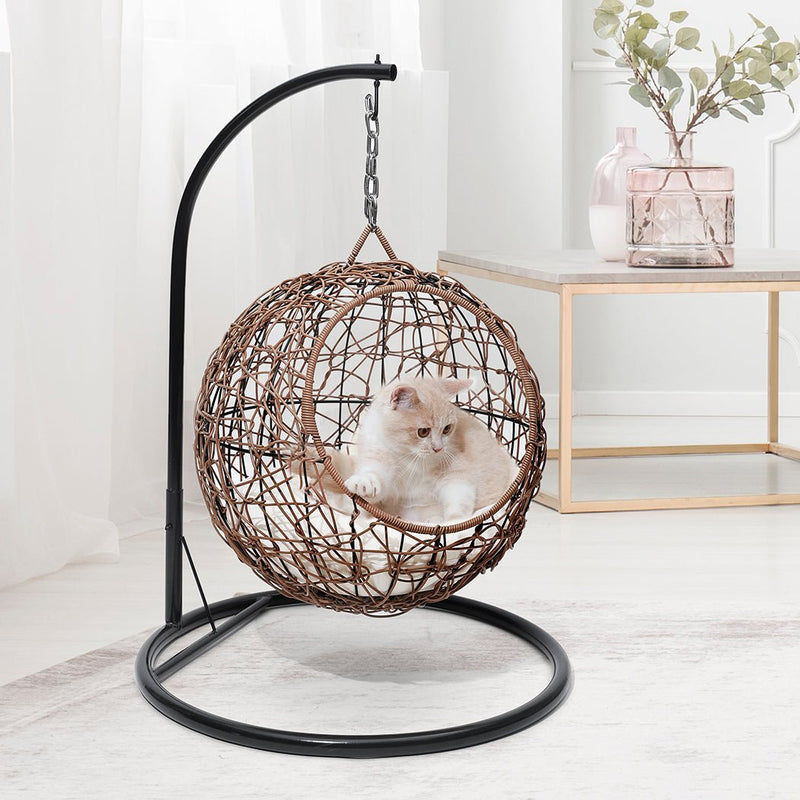 Rattan Cat Beds Elevated Puppy Wicker Hanging Basket Swinging Egg Chair - Bedzy Australia