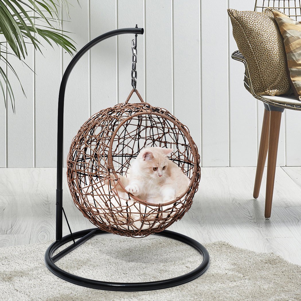 Rattan Cat Beds Elevated Puppy Wicker Hanging Basket Swinging Egg Chair - Bedzy Australia