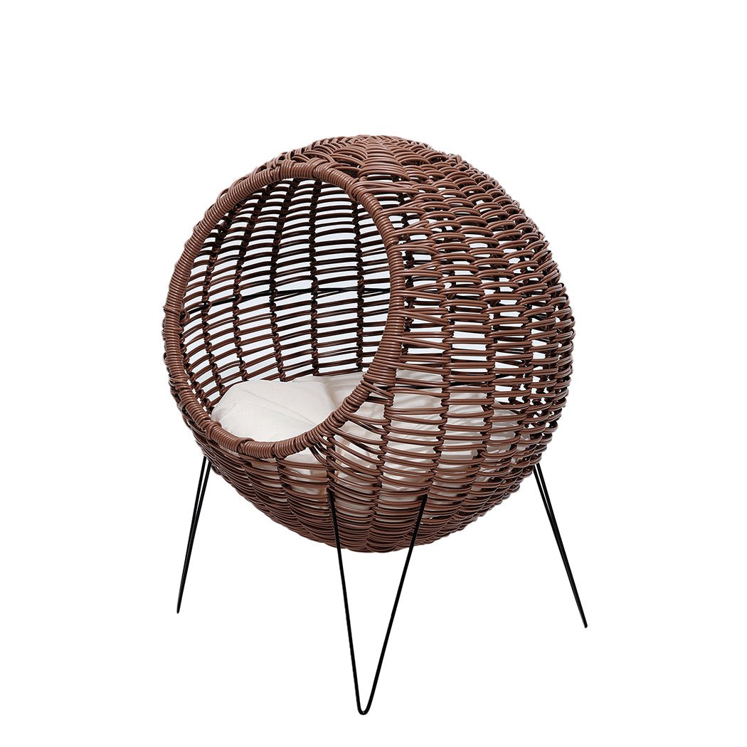 Rattan Pet Bed Elevated Cat Dog House Round Wicker Basket Kennel Egg Shape - Bedzy Australia