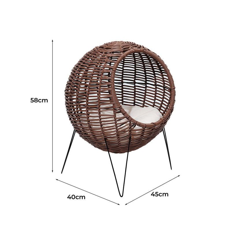 Rattan Pet Bed Elevated Cat Dog House Round Wicker Basket Kennel Egg Shape - Bedzy Australia